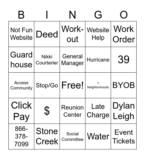 New Home owner Bingo Card