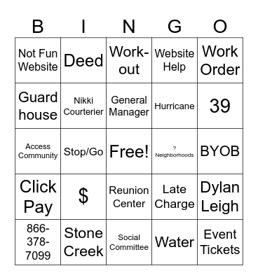 New Home owner Bingo Card