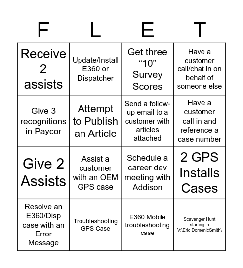 Fleet Bingo Card