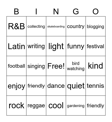 Words to Know Bingo Card