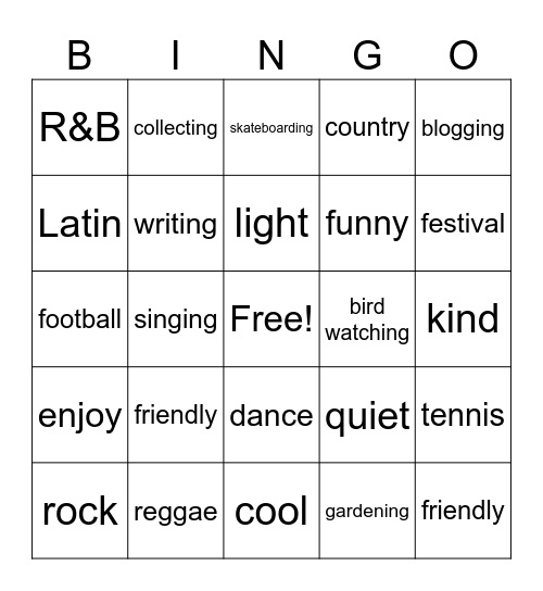 Words to Know Bingo Card
