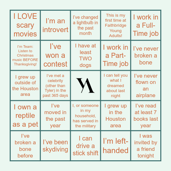 ABOUT ME BINGO! Bingo Card