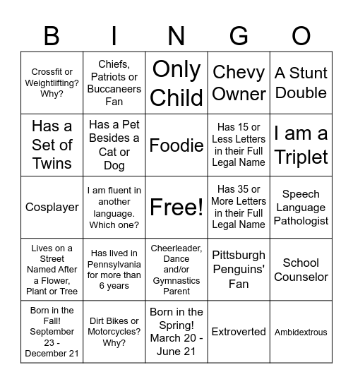 Untitled Bingo Card