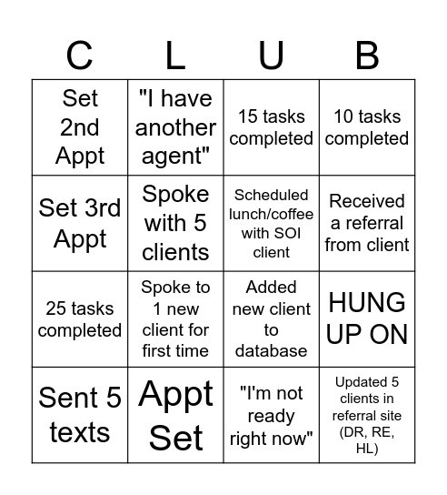 CLUB LG Bingo Card
