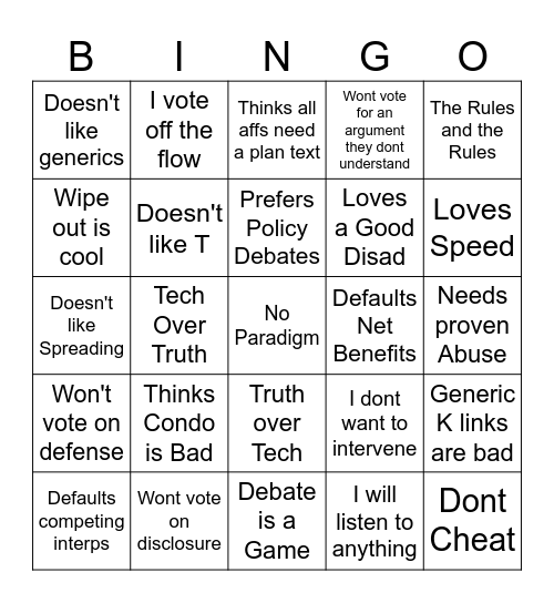 Judge paradigm Bingo Card