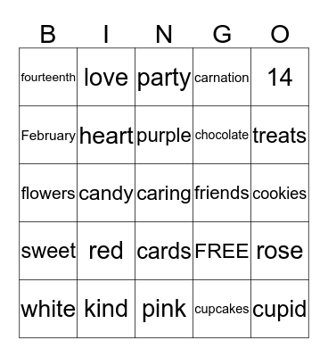 Valentines Day Bingo Card