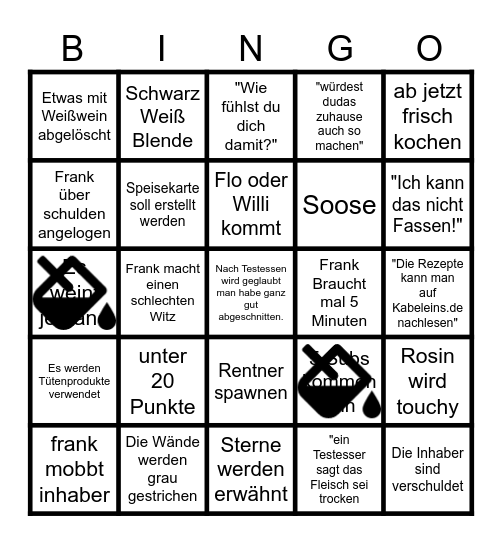 Rosins Restaurant Bingo Card