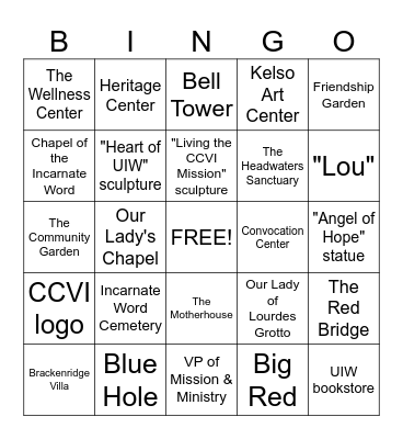 UIW Mission & Campus Bingo Card