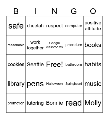 8th grade Bingo Card