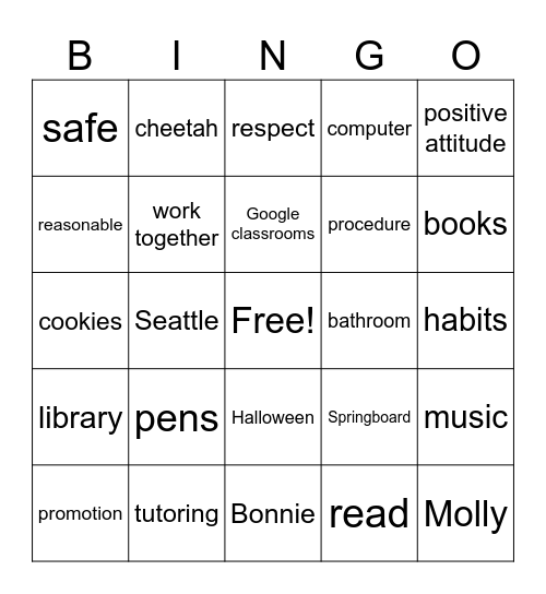 8th grade Bingo Card