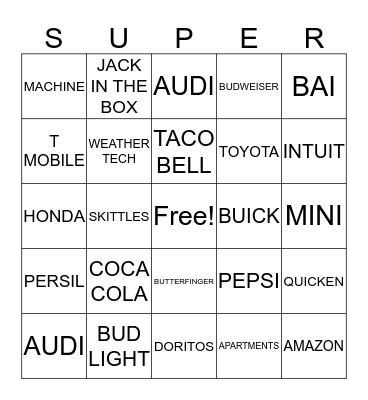 SUPER BOWL 2016...     50TH ANNIVERSARY Bingo Card