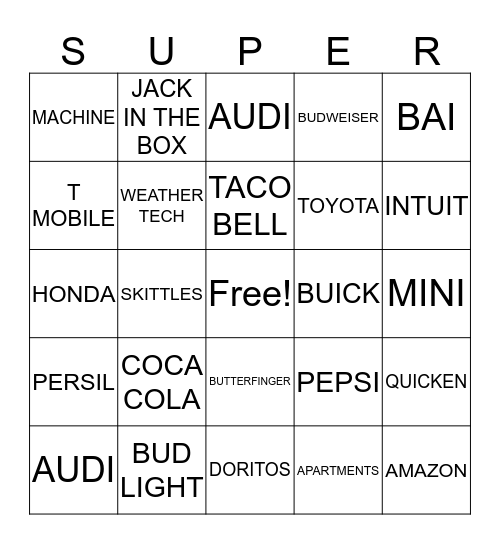 SUPER BOWL 2016...     50TH ANNIVERSARY Bingo Card