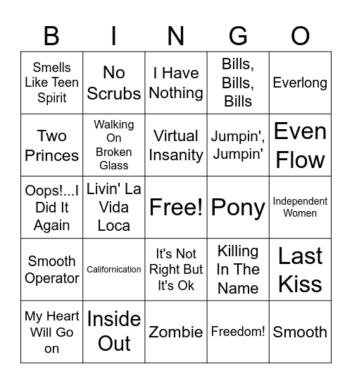 ICBH Name That Tune BINGO Card