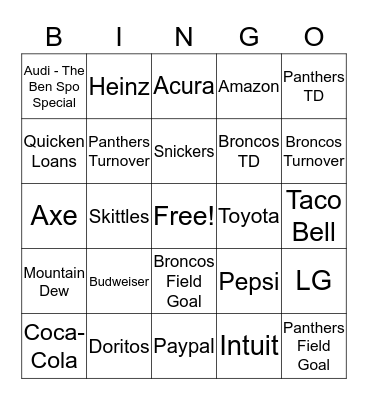 Super Bowl Bingo Card