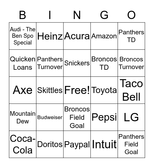 Super Bowl Bingo Card