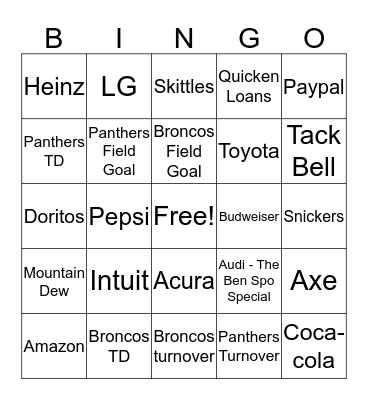 Super Bowl Bingo Card