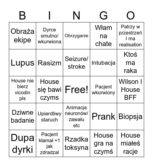 Odcinek dr house Bingo Card