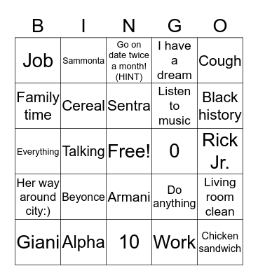 Family Bingo:) Bingo Card