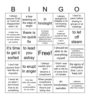 Impostor Syndrome - Recovery Edition Bingo Card