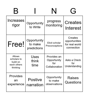 Teacher Action Bingo Card