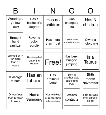 Get To Know You Bingo Card