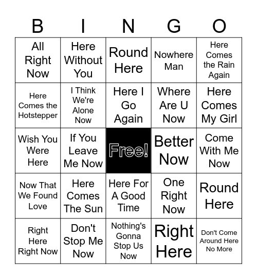 Here and Now Bingo Card