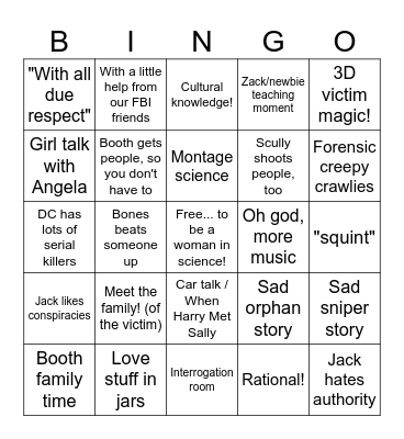 Bones TV Bingo!!!! Bingo Card