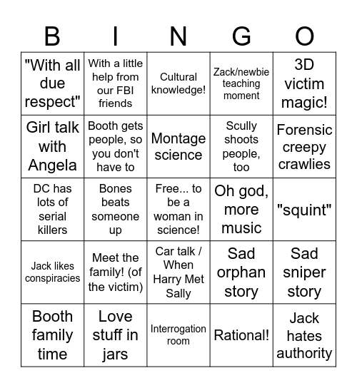 Bones TV Bingo!!!! Bingo Card