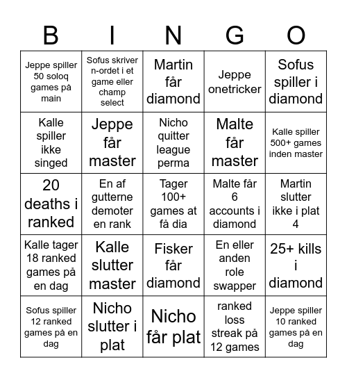 League of Bingo Card