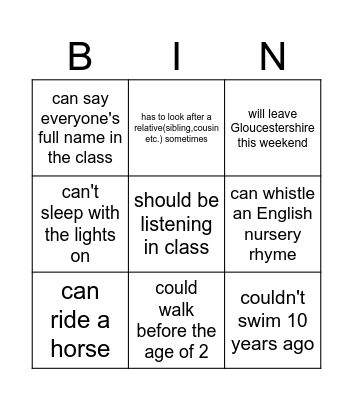 Modal Verbs Bingo! Bingo Card