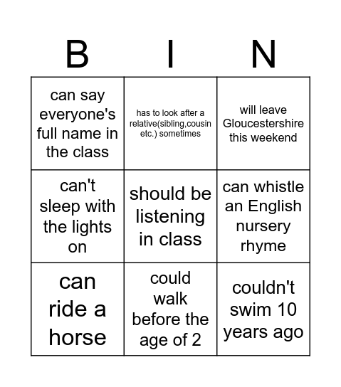Modal Verbs Bingo! Bingo Card