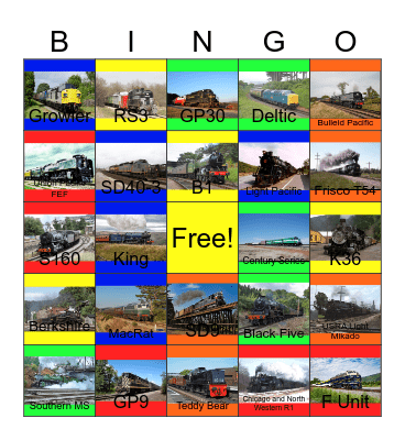 Black, Blue, Gray and Green Locomotives Bingo Card