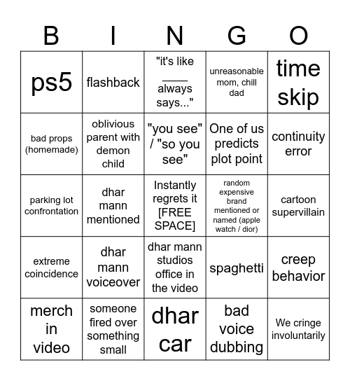 Dhar Mann Bingo v4 Bingo Card