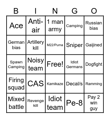 War Thunder Bingo Card