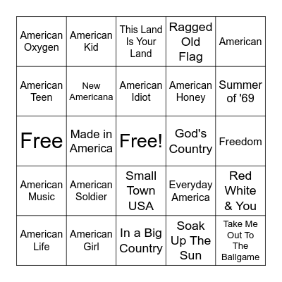 USA! USA! USA! Bingo Card