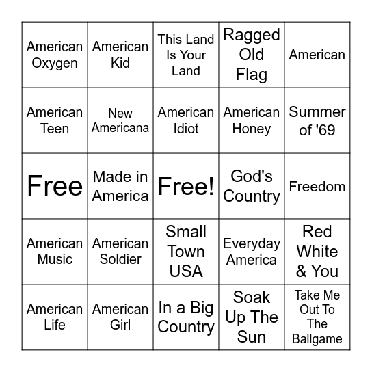 USA! USA! USA! Bingo Card