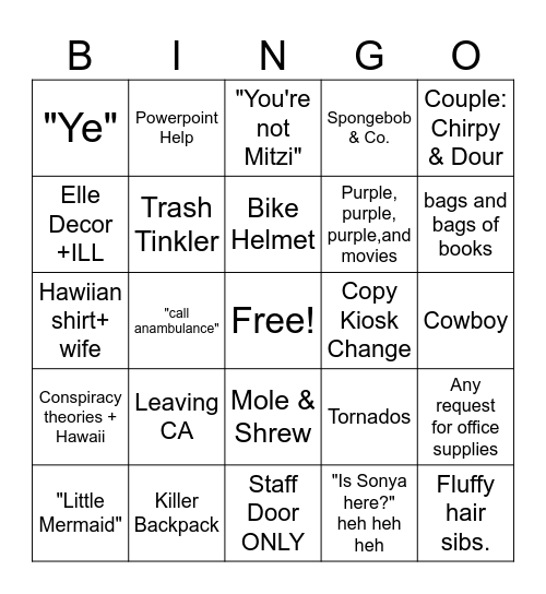 Our Favorites Bingo Card