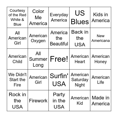 USA! USA! USA! Bingo Card