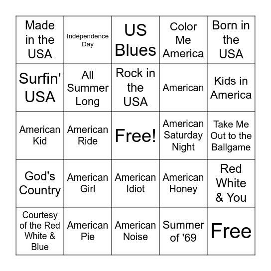 USA! USA! USA! Bingo Card
