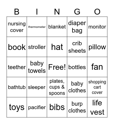 Baby Williams Bingo Card