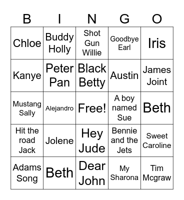 Songs with Names Bingo Card