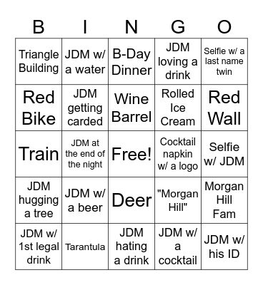 Jameson's Bar Crawl Bingo Card