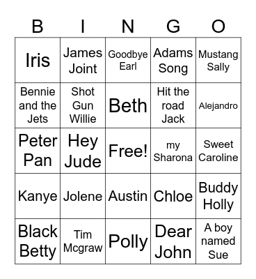 Songs with Names Bingo Card