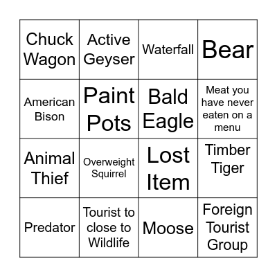 YELLOWSTONE Bingo Card