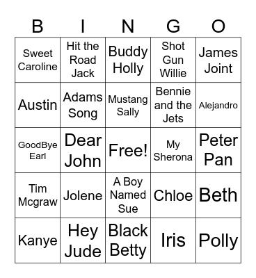 Songs with Names Bingo Card