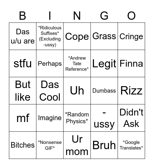 Thienussy Annussy Bussy Bingussy Bingo Card