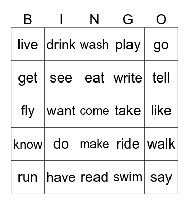 #１：動詞（ACTION  BINGO) Bingo Card
