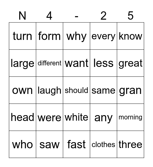 16-25 Bingo Card