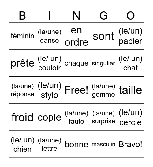 Section I- set 3- Bingo Card