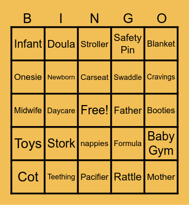 Trin's Baby Shower Bingo Card